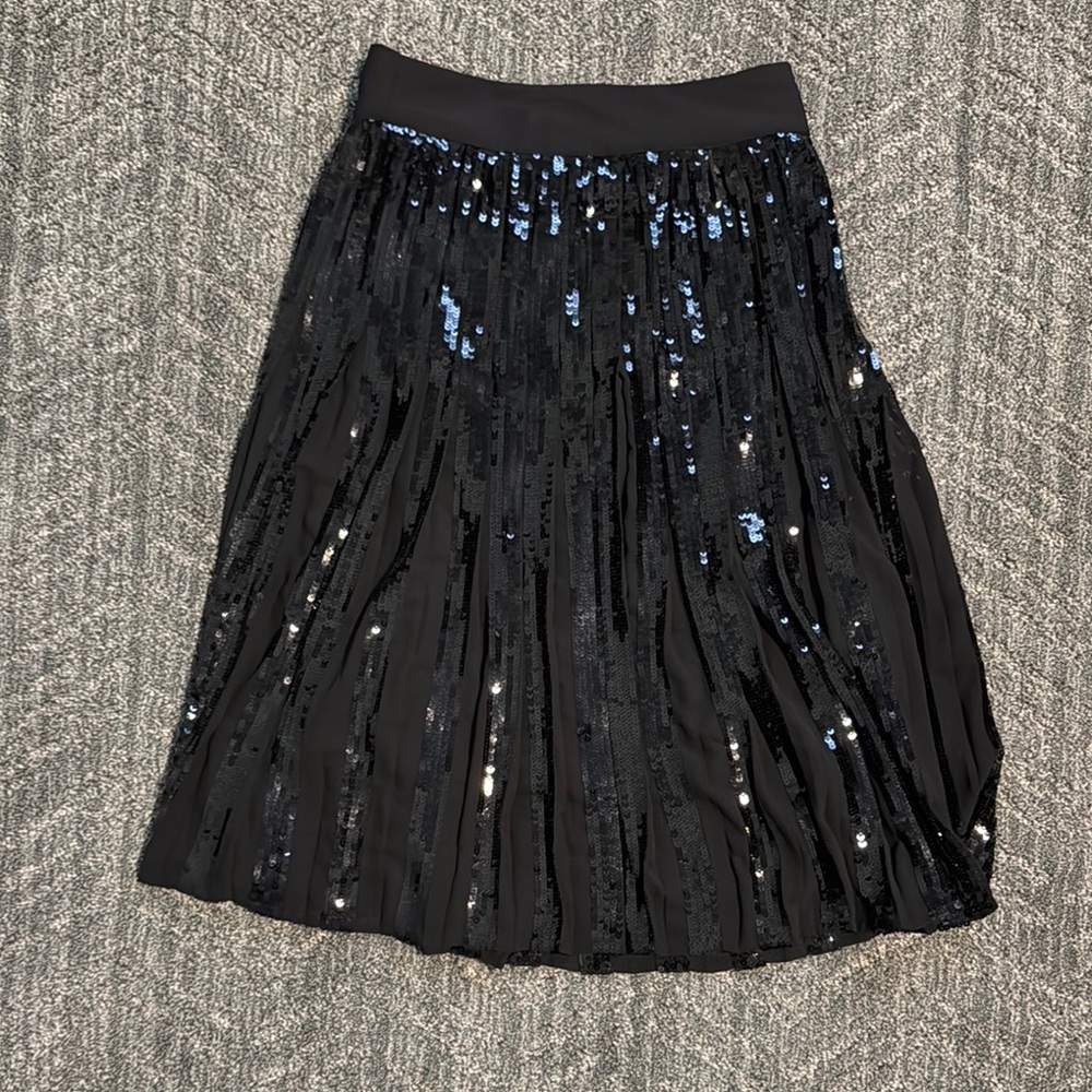 Express High Waisted Sequin Pleated Midi Skirt